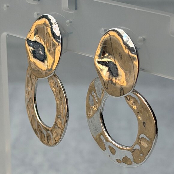 Vintage Y2K Chico's Hammered Silver Articulated Statement Earrings Sculptural - Picture 1 of 11